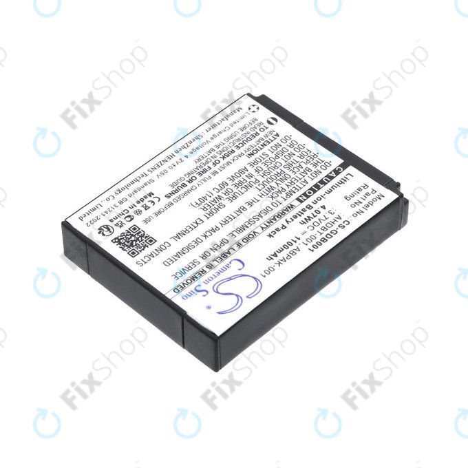 Baterija za GoPro HD Hero, Hero2, 1100mAh, Li-Ion, 3.7V, AHDBT-001, HQ