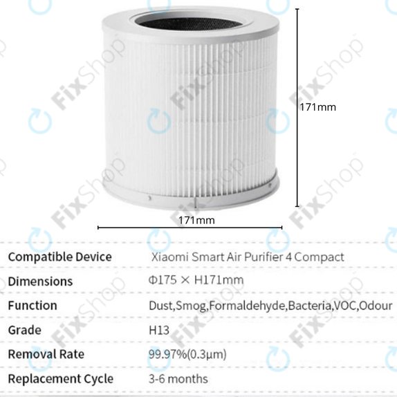 Xiaomi Smart Air Purifier 4 Compact - HEPA filter (Aktivno oglje) (White)