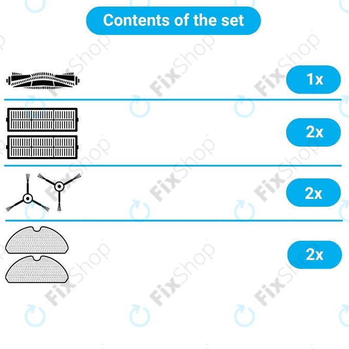 Komplet nadomestnih delov za Xiaomi Mi Robot Vacuum Mop 2 Pro, 2 Lite (1x Glavna krtača, 2x Filter, 2x Stranska krtača, 2x Krpa za brisanje)