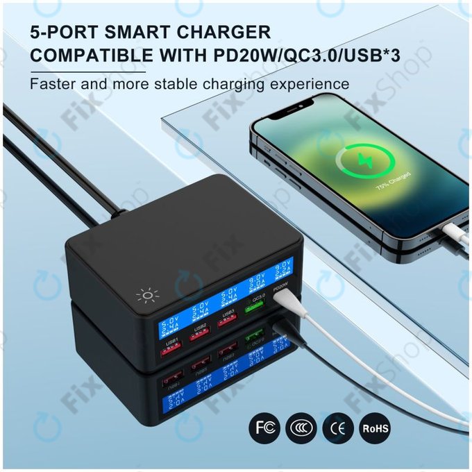 FixPremium - servisna polnilna postaja USB z USB 3.0 in USB-C