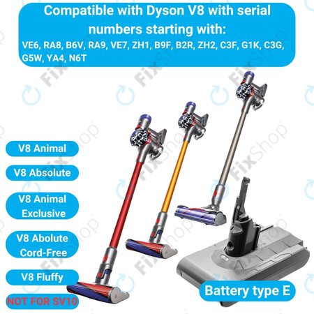 Dyson V8 - Baterija 215681, PM8-US-HFB1497A Li-Ion 21.6V 2800mAh HQ