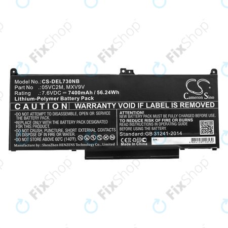 Baterija za Dell Latitude 13 7300, 14 7400, 7400mAh, Li-Pol, 7.6V, 05VC2M, HQ
