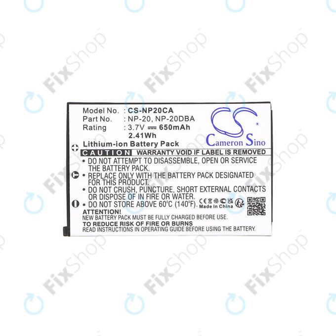 Baterija za Casio Exilim Card Ex-S880, 650mAh, Li-Ion, 3.7V, NP-20, HQ
