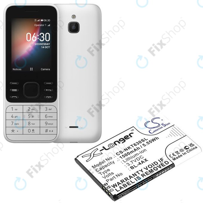 Baterija za Nokia 6300 4G, Nokia 8000 4G, 1500mAh, Li-Ion, 3.7V, BL-4AX, HQ