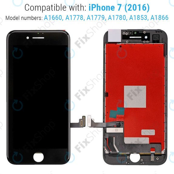 Zaslon za iPhone 7, Black, Steklo na dotik z okvirjem, Refurbished
