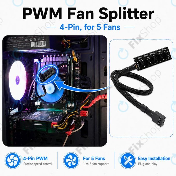 PWM razdelilnik za ventilatorje, 4-pinski, 5-portni