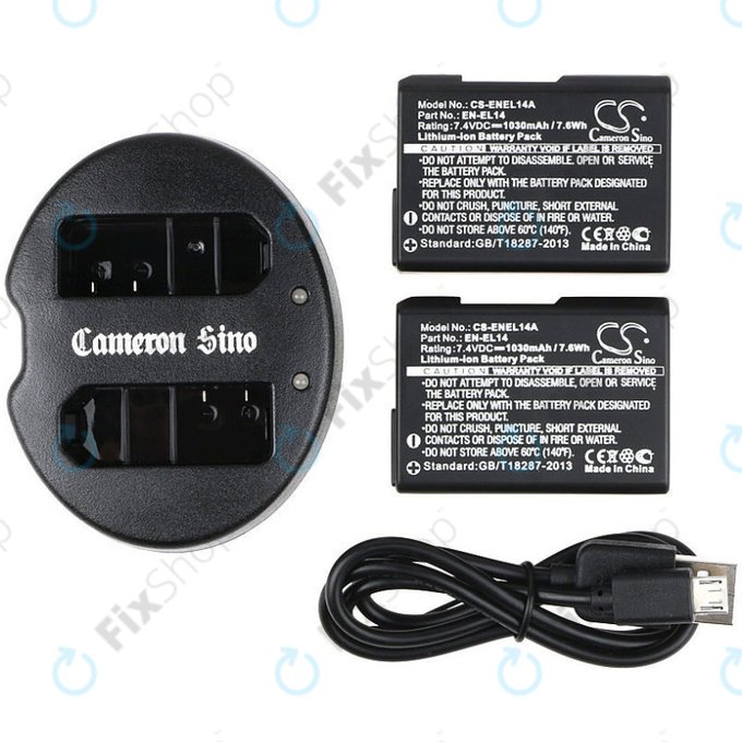 2 bateriji s polnilnikom zaNikon Coolpix P7000, P7700, D3100, D3200, D5100, 1030mAh, Li-Ion, 7.4V, EN-EL14, HQ