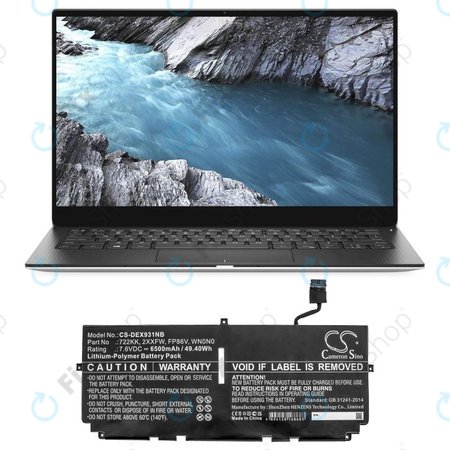 Baterija za Dell XPS 13 9300, 9380, 9310, 6500mAh, Li-Pol, 7.6V, 2XXFW, HQ