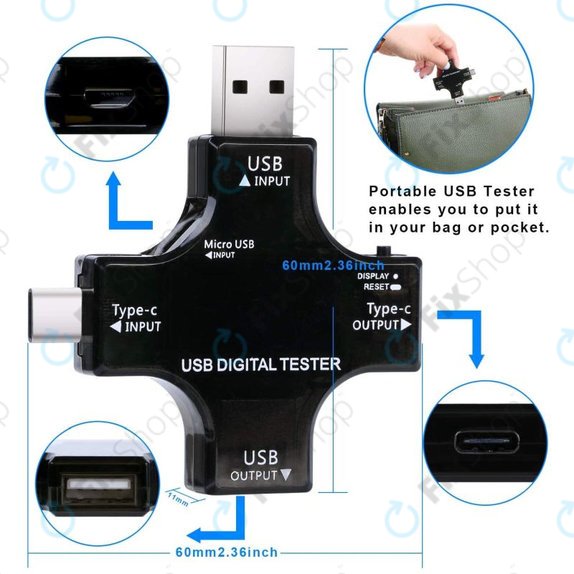 Eversame 2v1 - USB tester in multimeter (USB-C in USB 3.0)