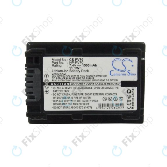 Baterija za Sony DCR-DVD, HC, SR, HDR-CX, HC, PJ, XR, NEX-VG, 1500mAh, Li-Ion, 7.4V, NP-FV70, HQ