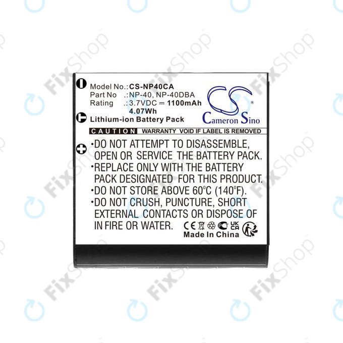 Baterija za Casio Exilim Ex-FC100, 1100mAh, Li-Ion, 3.7V, NP-40, HQ