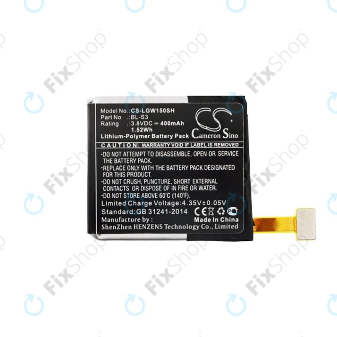 Baterija za LG W150, LG Watch Urbane, 400mAh, Li-Pol, 3.8V, BL-S3, HQ