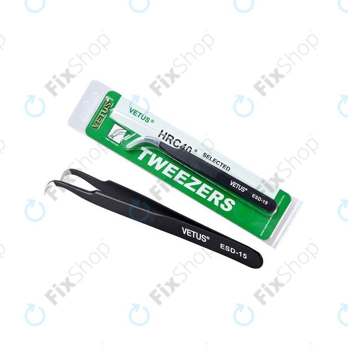Vetus ESD-15 - Antistatična kovinska pinceta z upognjeno konico (120mm)