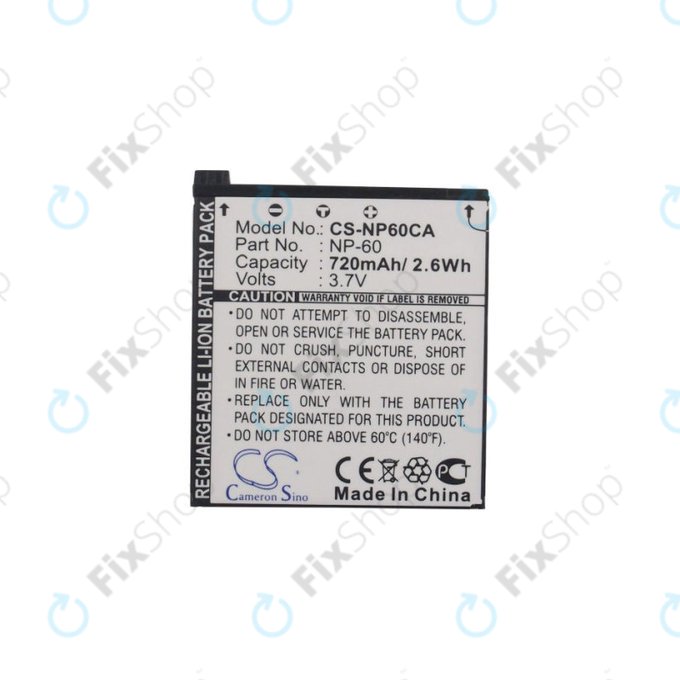Baterija za Casio Exilim Zoom EX-Z19, EX-Z85, EX-Z9, 720mAh, Li-Ion, 3.7V, NP-60, HQ