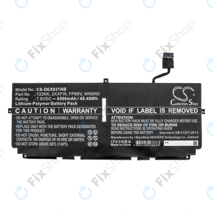 Baterija za Dell XPS 13 9300, 9380, 9310, 6500mAh, Li-Pol, 7.6V, 2XXFW, HQ