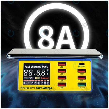 Mechanic iCharge 8 Pro - servisna USB polnilna postaja z USB-C, USB 3.0 in brezžičnim polnjenjem