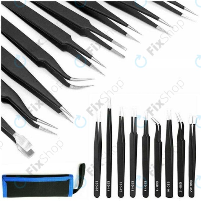 Komplet ESD antistatičnih pincet iz nerjavečega jekla 9 v 1