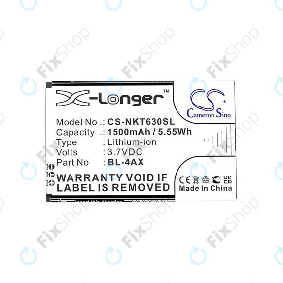 Baterija za Nokia 6300 4G, Nokia 8000 4G, 1500mAh, Li-Ion, 3.7V, BL-4AX, HQ