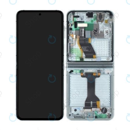Samsung Galaxy Z Flip 5 F731B - LCD zaslon + steklo na dotik + okvir (Mint) - GH82-31828D, GH82-31827D Genuine Service Pack