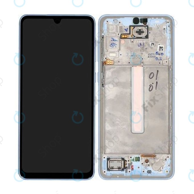 Samsung Galaxy A33 5G A336B - LCD zaslon + steklo na dotik + okvir (Awesome Blue) - GH82-28143C, GH82-28144C Genuine Service Pack