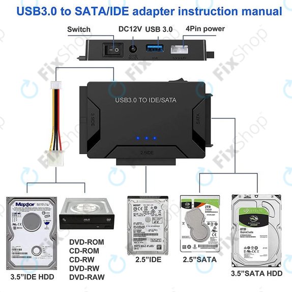 USB 3.0 na SATA / IDE adapter za 2.5" in 3.5" HDD/SSD ter optične pogone
