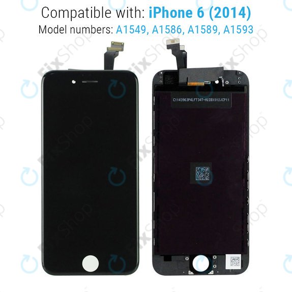 Zaslon za iPhone 6, Black, Steklo na dotik z okvirjem
