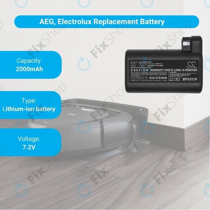 AEG RX-series, Electrolux E, P-series - Baterija S91-0400410-SU2, OSBP72LI, OSBP72LI25 Li-Ion 7.2V 3400mAh HQ