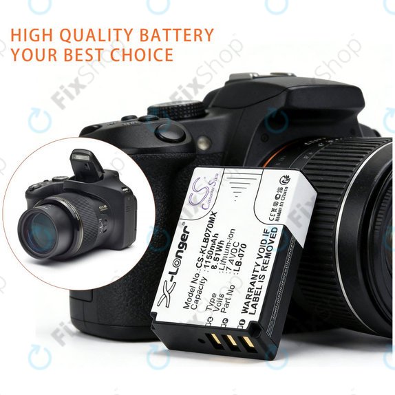Baterija za Kodak PIXPRO S1, AZ651, AZ652, AZ901, 1150mAh, Li-Ion, 7.4V, LB-070, HQ