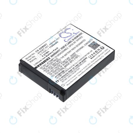 Baterija za GoPro HD Hero, Hero2, 1100mAh, Li-Ion, 3.7V, AHDBT-001, HQ