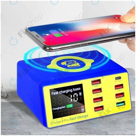 Mechanic iCharge 8 Pro - servisna USB polnilna postaja z USB-C, USB 3.0 in brezžičnim polnjenjem