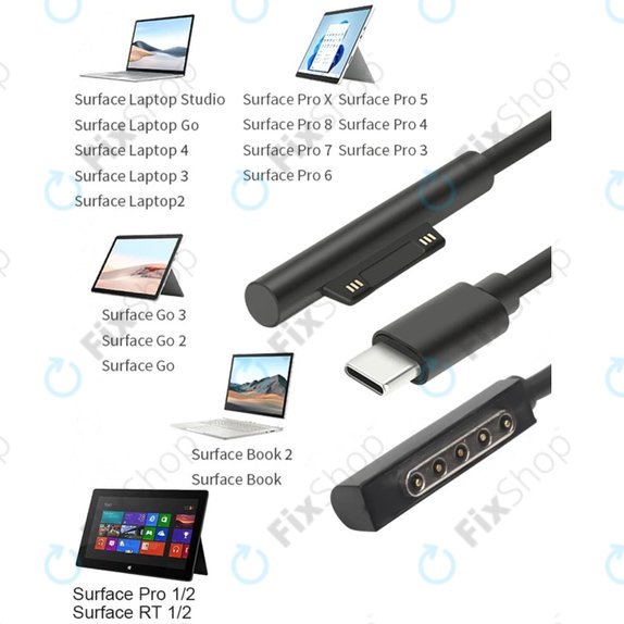 BY-006S - Večnamenski napajalni kabel za Microsoft Surface Book, Go, Laptop, Pro, RT