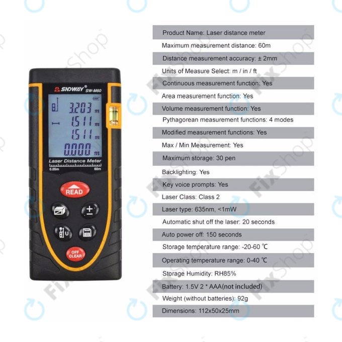 SNDWay SW-M60 - visoko natančno lasersko ravnilo (60 m)