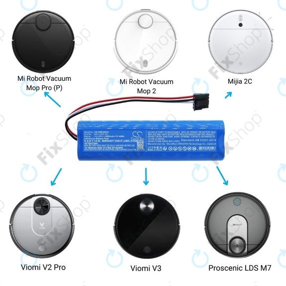 Xiaomi Mi Robot Vacuum Mop Pro (P), 2 (Mijia 2C), Viomi V2 Pro, Proscenic LDS M7 - Baterija STYJ02YM, MH1-4S1P-SC Li-Ion 14.4V 2600mAh HQ