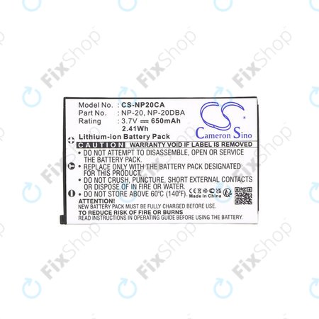 Baterija za Casio Exilim Card Ex-S880, 650mAh, Li-Ion, 3.7V, NP-20, HQ