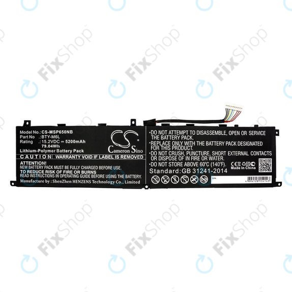 Baterija za MSI GS65 Stealth Thin, PS63, P65 Creator 8RF, 5200mAh, Li-Pol, 15.2V, BTY-M6L, HQ