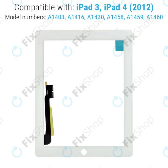 Apple iPad 3, iPad 4 - Steklo na dotik + gumb Domov (White)