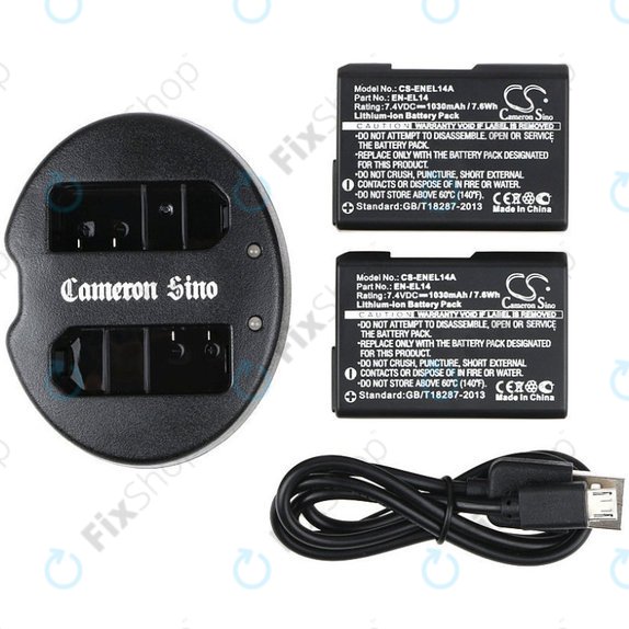 2 bateriji s polnilnikom zaNikon Coolpix P7000, P7700, D3100, D3200, D5100, 1030mAh, Li-Ion, 7.4V, EN-EL14, HQ
