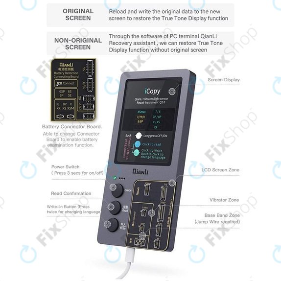 QianLi iCopy Plus 2.2 - True Tone, senzor svetlobe, programator vibracij in tester baterije (iPhone 7 - 11 Pro Max)