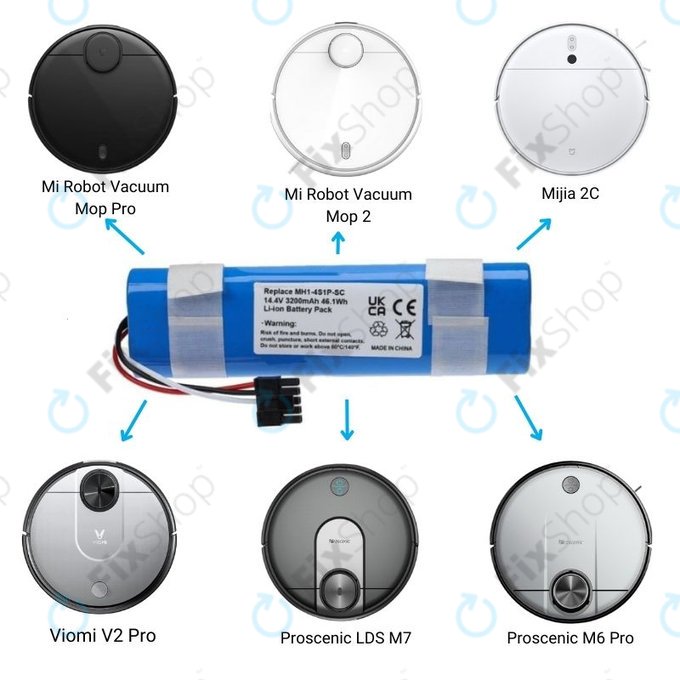 Xiaomi Mi Robot Vacuum Mop Pro (P), 2 (Mijia 2C), Viomi V2 Pro, Proscenic LDS M7 - Baterija STYJ02YM, MH1-4S1P-SC Li-Ion 14.8V 3400mAh