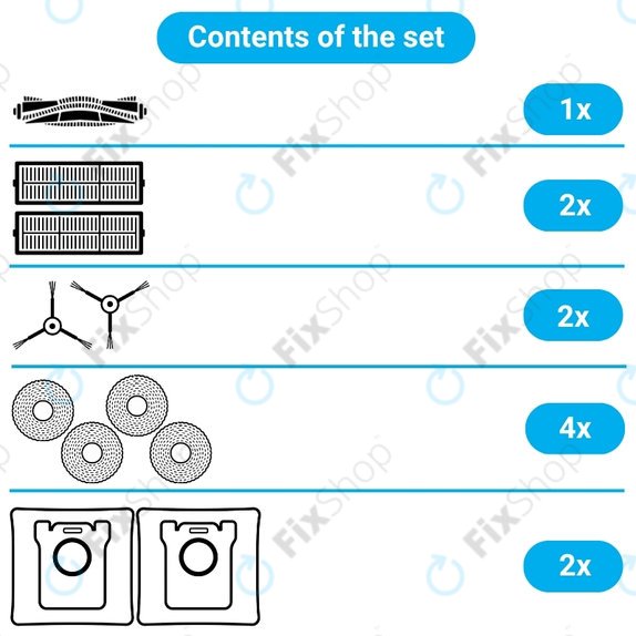 Komplet nadomestnih delov za Ecovacs Deebot X2 Omni (1x Glavna krtača, 2x Filter, 2x Stranska krtača, 4x Krpa za brisanje, 2x Vrečka za prah)