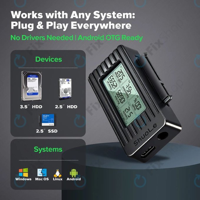 USB-C / USB 3.0 na SATA adapter za HDD/SSD z zaslonom, 12V/3A EU