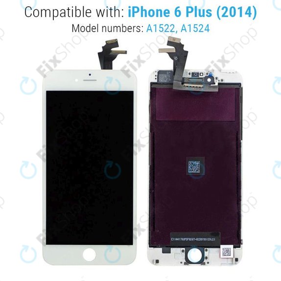 Zaslon za iPhone 6 Plus, White, Steklo na dotik z okvirjem