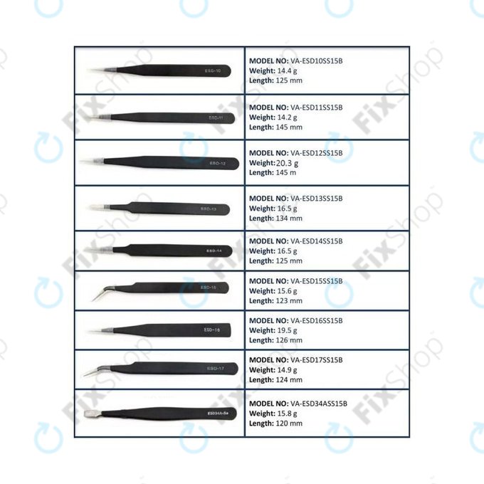 Komplet ESD antistatičnih pincet iz nerjavečega jekla 9 v 1