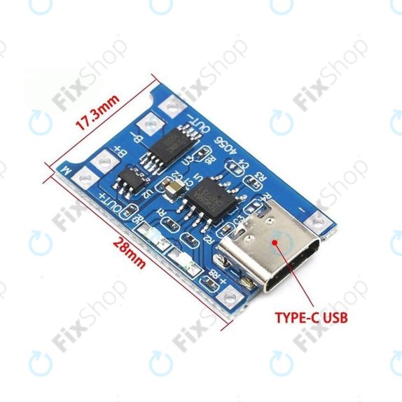 Polnilni modul TP4056 za 18650 Li-ion baterijo, USB-C, 1 A