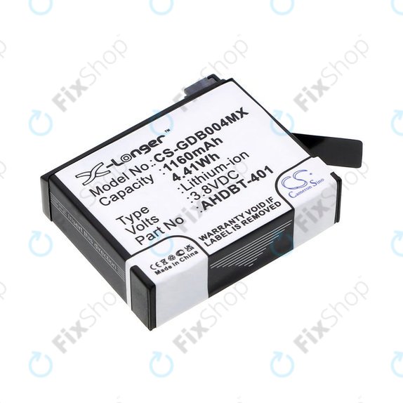 Baterija za GoPro Hero 4, 1160mAh, Li-Ion, 3.8V, AHDBT-401, HQ
