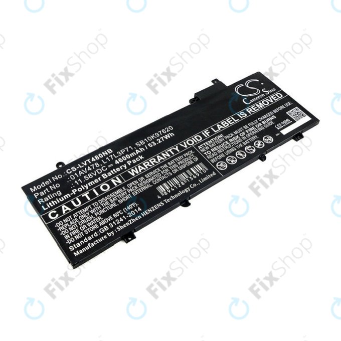 Baterija za Lenovo ThinkPad T480S, 4600mAh, Li-Pol, 11.58V, 01AV478, HQ