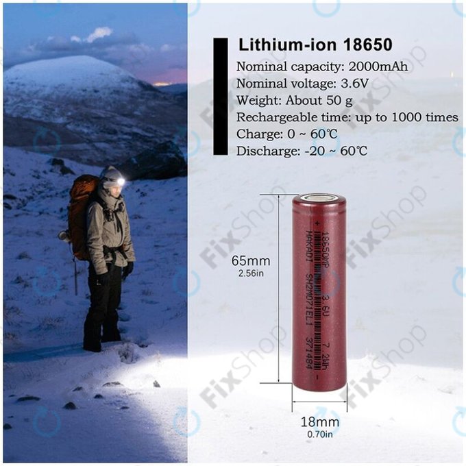 Baterija Cell 18650 (Li-Ion, 2000mAh, 3.6V)