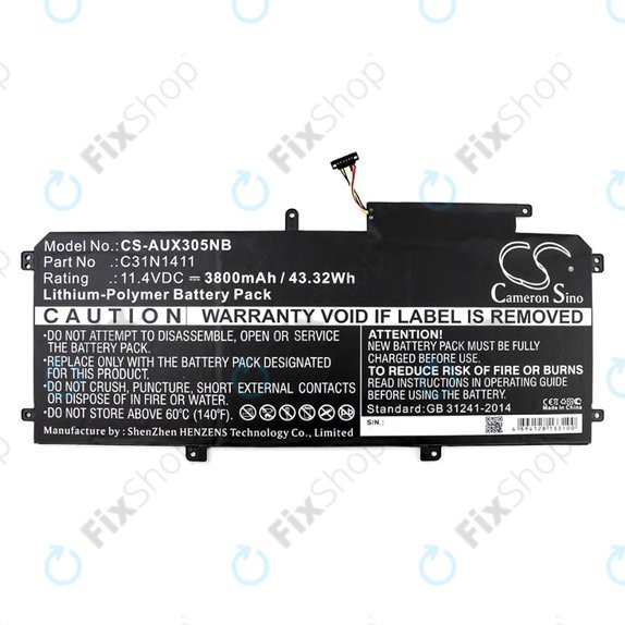 Baterija za Asus Zenbook UX305, 3800mAh, Li-Pol, 11.4V, C31N1411, HQ
