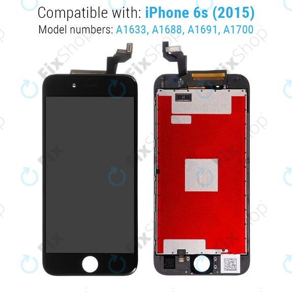 Zaslon za iPhone 6S, Black, Steklo na dotik z okvirjem
