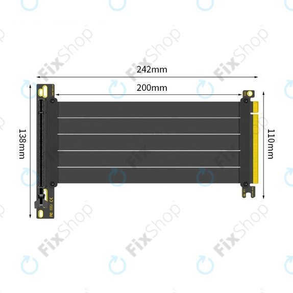 PCIe 4.0 x16 riser kabel za grafično kartico, 20cm, črn